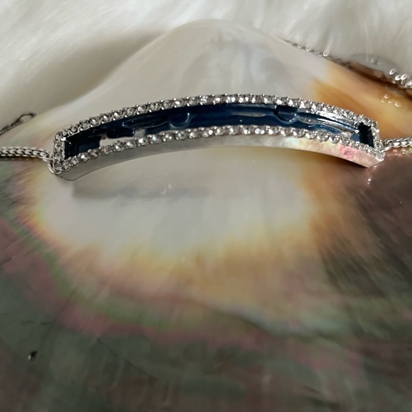 Vince Camuto genuine semi precious blue cloisonné rhinestone edged bolo bracelet - Picture 8 of 12